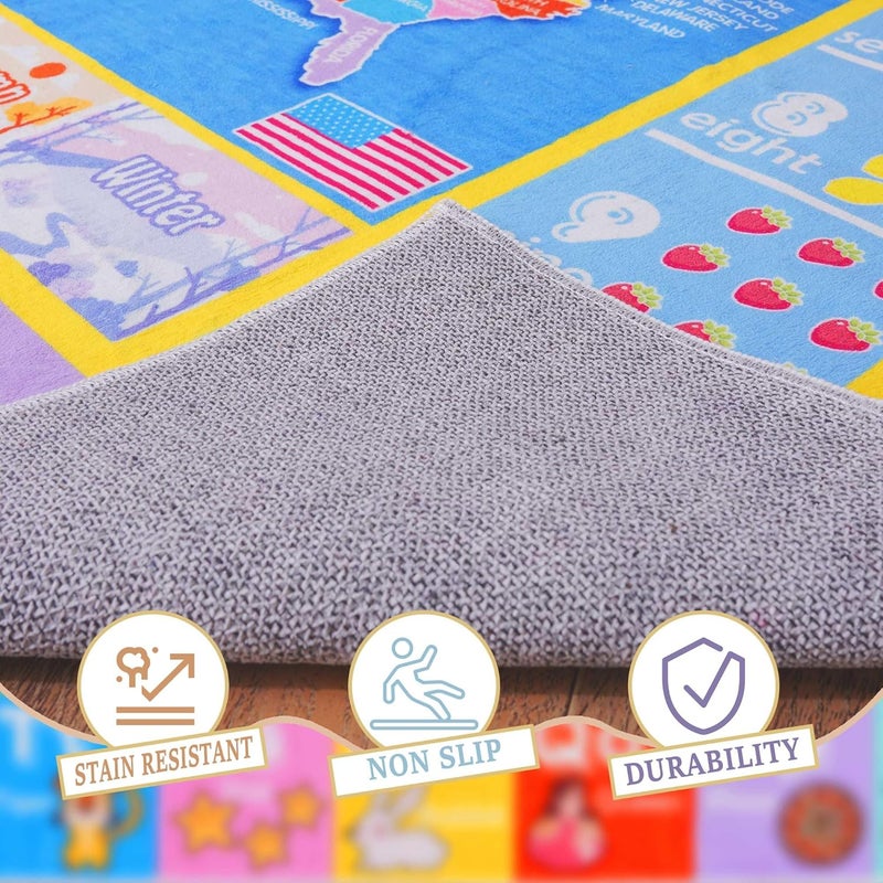 OHDS Kids Rugs for Playroom - Soft & Non-Slip 6x6 Feet Round Educational Rug for Learning ABC Alphabet, Numbers, Shapes & Season, Washable Classroom Rug for Toddler Nursery & Kids Room Decor - Image 5
